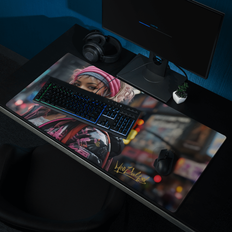 Transform your gaming setup into a professional haven with the "Future Girl" Gaming Mouse Pad. Image three showcases how this accessory goes beyond functionality, becoming a statement piece in a meticulously arranged gaming space.