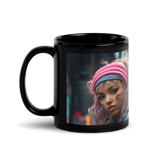 Introducing the MeaKulpa Future Girl Gold Logo Black Glossy Mug – a fusion of artistry, sophistication, and futuristic allure. This sleek black mug, adorned with the captivating design of Future Girl, offers a unique canvas for your favorite beverages.