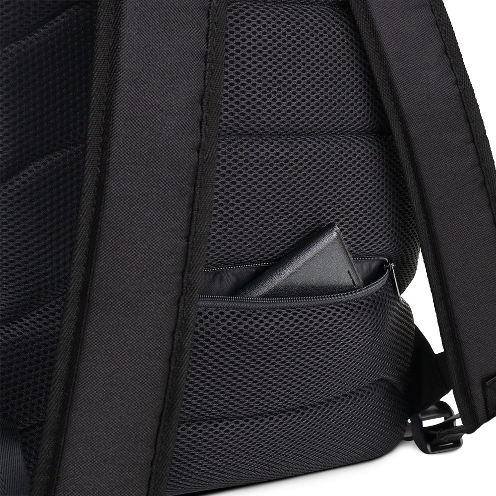 he back of the bag unveils a thoughtful design element – a secure, zippered pocket discreetly tucked away. This carefully crafted feature isn't just about aesthetics; it's a practical solution for safeguarding your valuables on the go. The zip pocket seamlessly blends into the backpack's overall design, enhancing both functionality and style. 