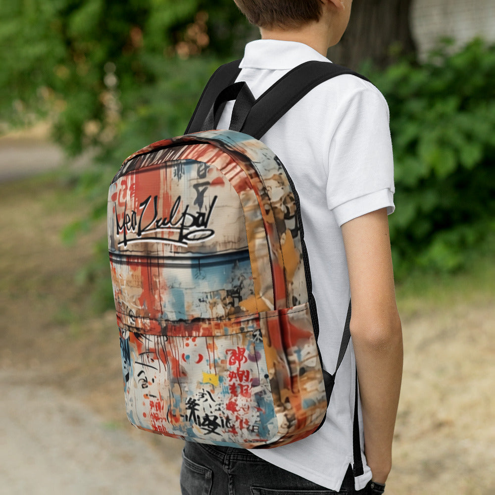 Witness school-day confidence as a young boy proudly wears the MeaKulpa Medium Size Backpack on his back. The graffiti design injects a dash of youthful energy into his ensemble, while the backpack ensures he's well-prepared for the academic journey ahead. It's not just a bag; it's a statement of style for the young and the bold.