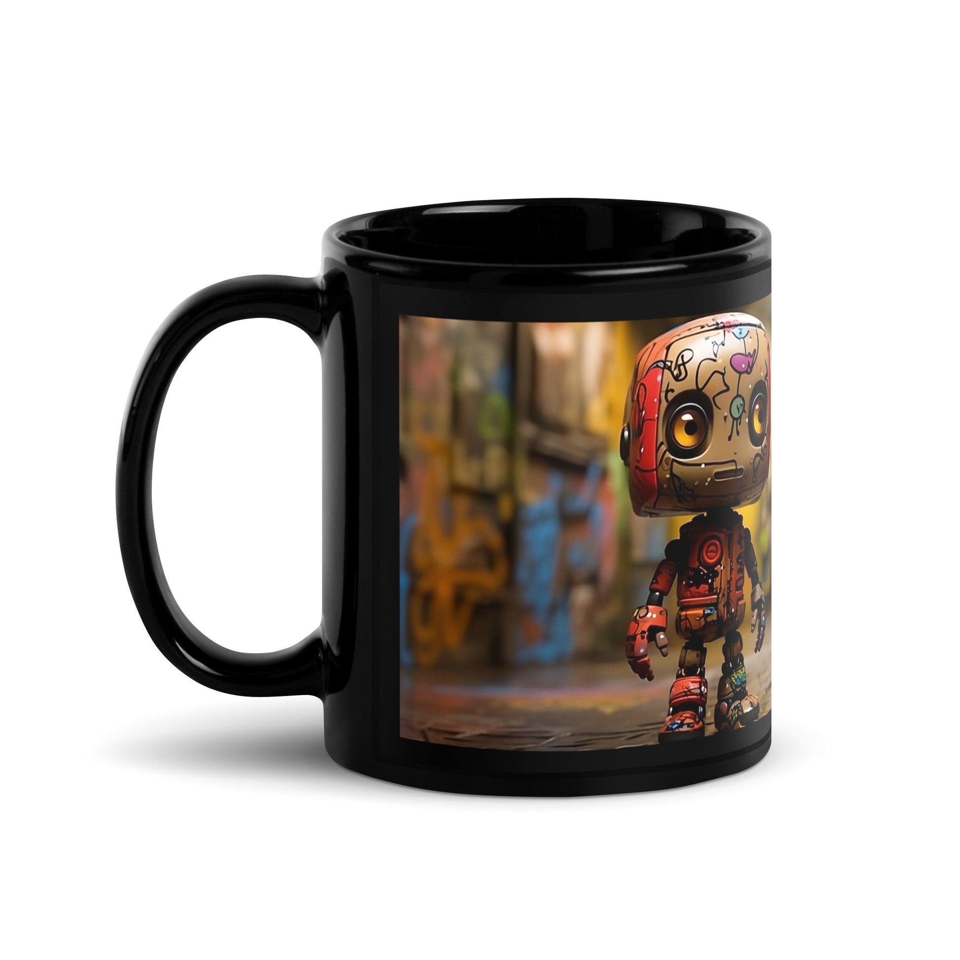 The MeaKulpa Bad Bot Gold Logo Black Glossy Mug redefines your sipping experience. Embrace the union of sleek design, rebellious charm, and the luxurious allure of gold, making every sip a statement of bold individuality.