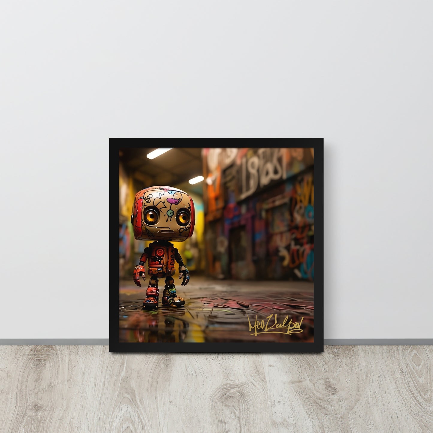 In this striking image, Bad Bot commands attention as it faces right of the camera, creating an aura of rebellious energy. The MeaKulpa logo proudly sits at the bottom right, a testament to the brand's distinct identity. Available in sizes from 8"x10" to 24"x36", this framed picture is not just art; it's a bold proclamation that adds a touch of avant-garde flair to your space.