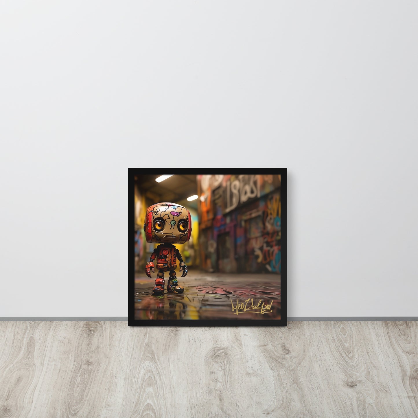 In this striking image, Bad Bot commands attention as it faces right of the camera, creating an aura of rebellious energy. The MeaKulpa logo proudly sits at the bottom right, a testament to the brand's distinct identity. Available in sizes from 8"x10" to 24"x36", this framed picture is not just art; it's a bold proclamation that adds a touch of avant-garde flair to your space.