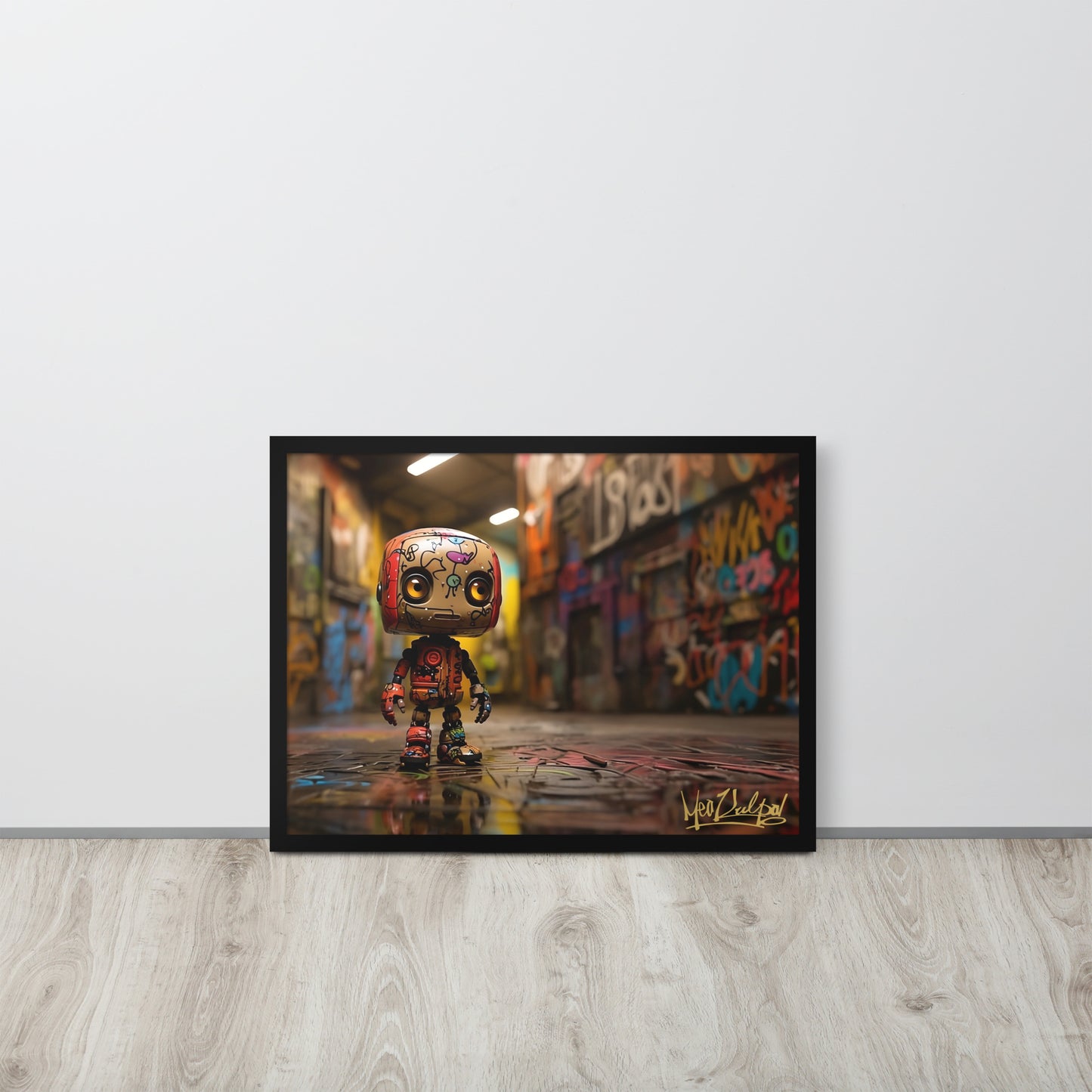 In this striking image, Bad Bot commands attention as it faces right of the camera, creating an aura of rebellious energy. The MeaKulpa logo proudly sits at the bottom right, a testament to the brand's distinct identity. Available in sizes from 8"x10" to 24"x36", this framed picture is not just art; it's a bold proclamation that adds a touch of avant-garde flair to your space.