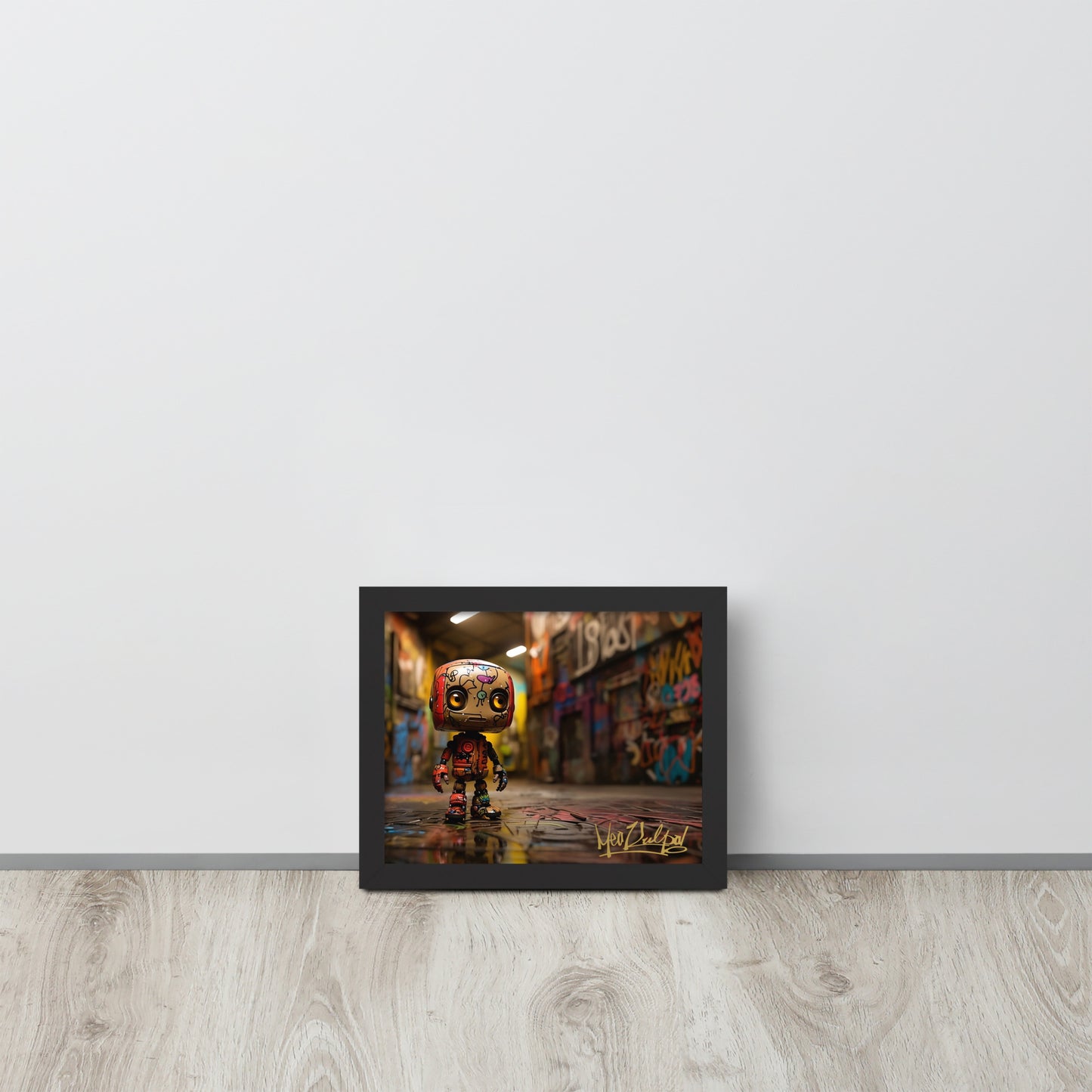 In this striking image, Bad Bot commands attention as it faces right of the camera, creating an aura of rebellious energy. The MeaKulpa logo proudly sits at the bottom right, a testament to the brand's distinct identity. Available in sizes from 8"x10" to 24"x36", this framed picture is not just art; it's a bold proclamation that adds a touch of avant-garde flair to your space.