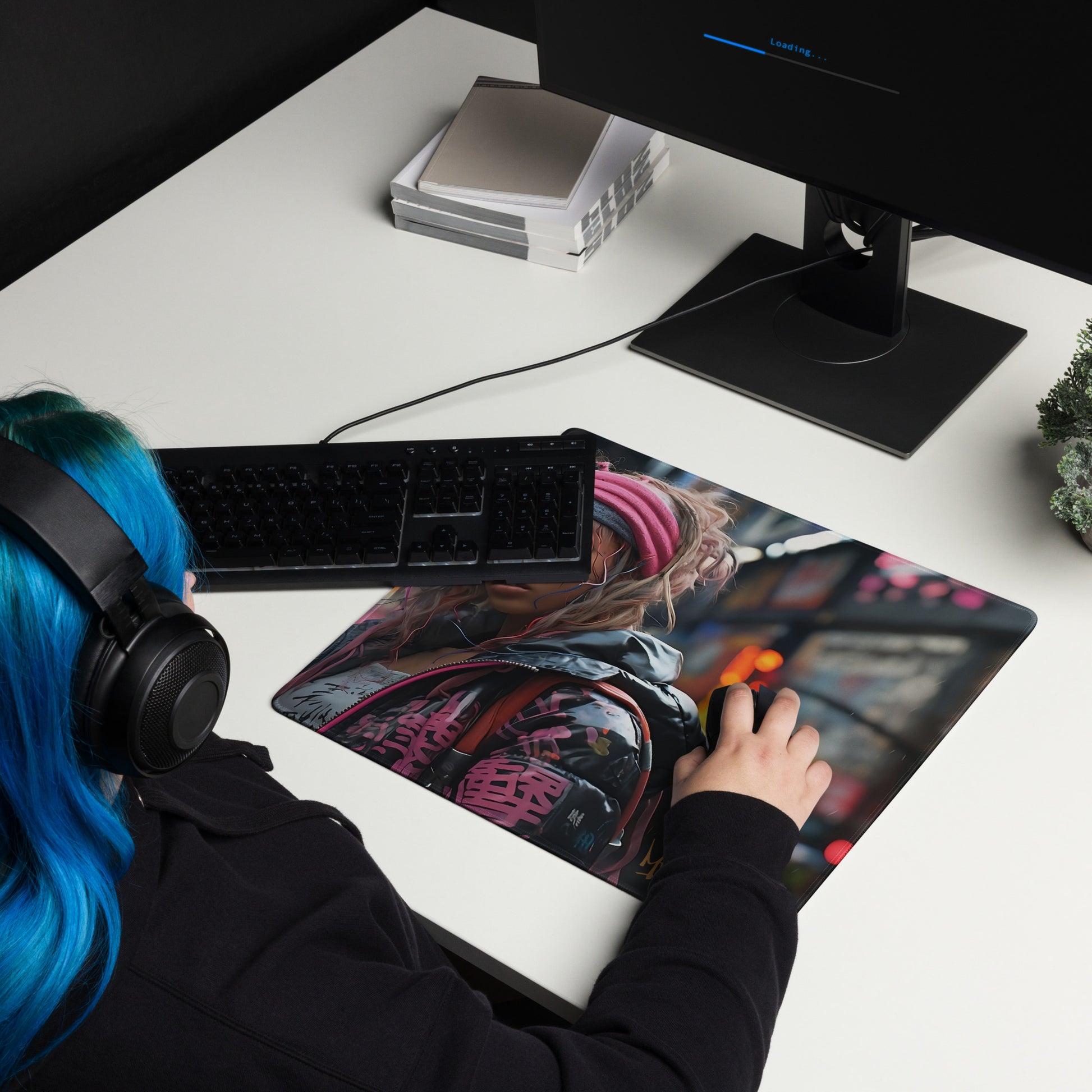 Dive into the details with a close-up of the "Future Girl" Gaming Mouse Pad in the second image. Witness the precision in every pixel of the design, as the mouse pad becomes a canvas for your gaming endeavors.