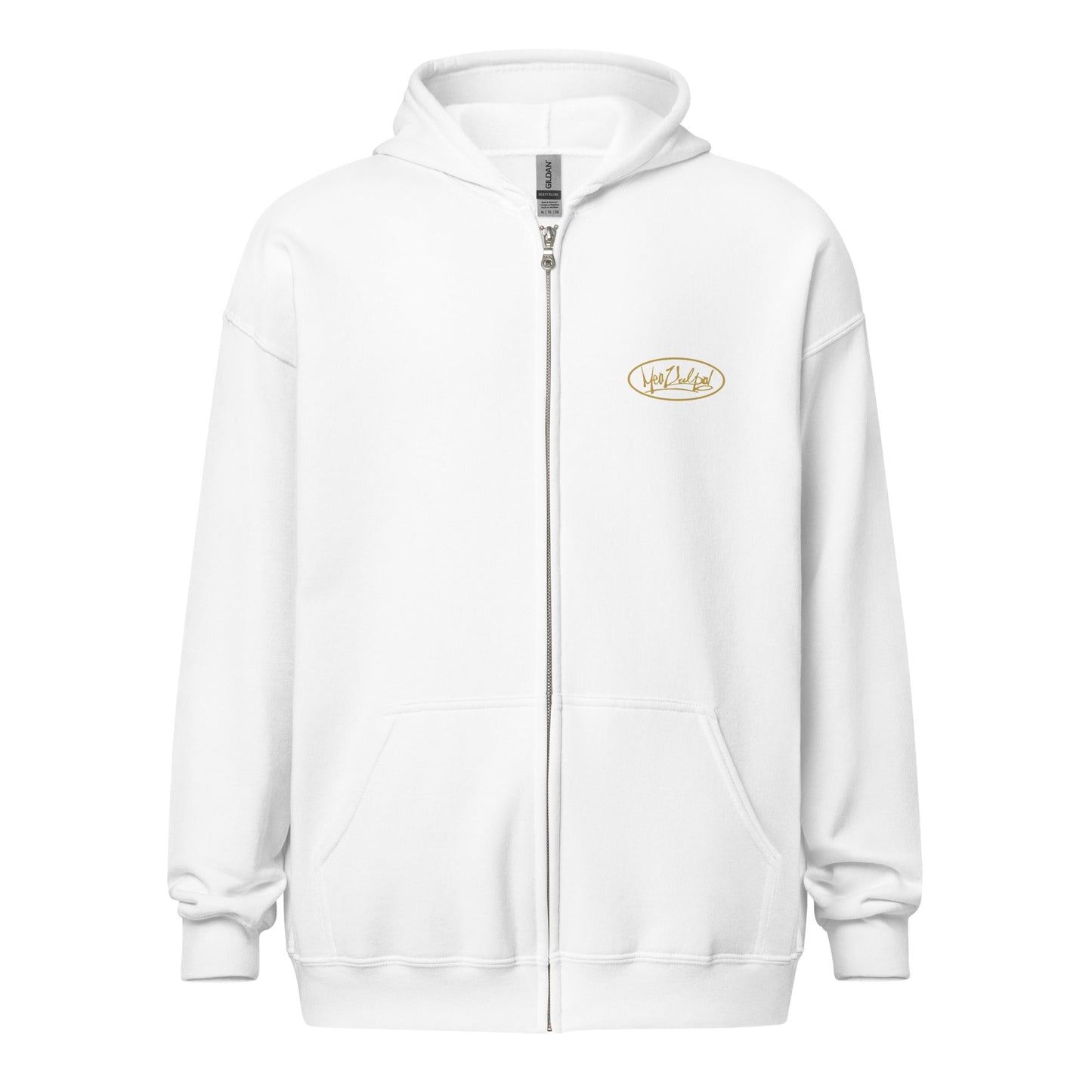 Explore the essence of understated elegance in the image showcasing the MeaKulpa Gold Logo Zip-Up Hoodie. From the front, the small OG logo in gold subtly graces the heart, setting the tone for the refined style within. Turn your gaze to the back, and witness the bold statement made by the larger gold OG logo. This hoodie is more than an apparel choice; it's a symbol of comfort, sophistication, and the distinct MeaKulpa commitment to fashion excellence. 