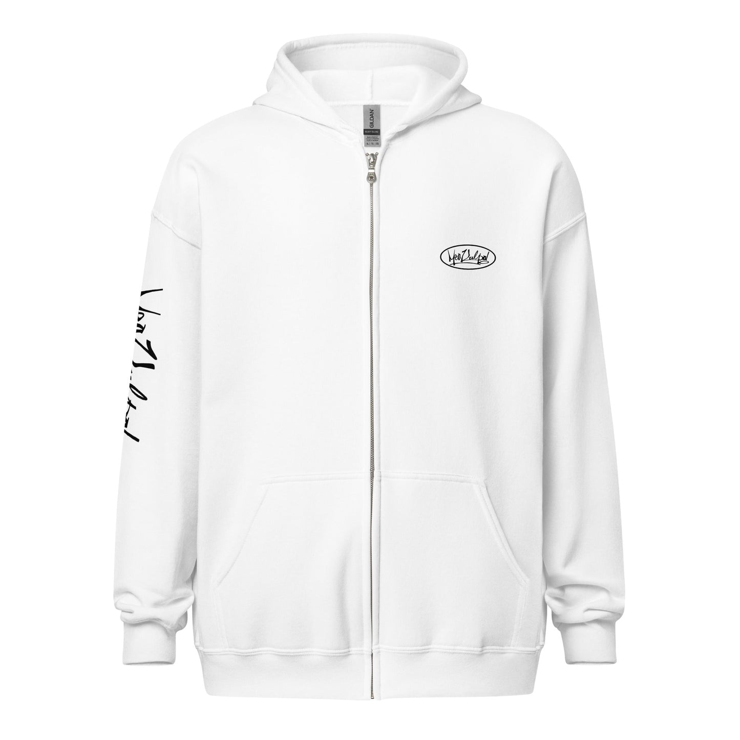 MeaKulpa Premium Comfy White ZIP Hoodie "Arm Logo"