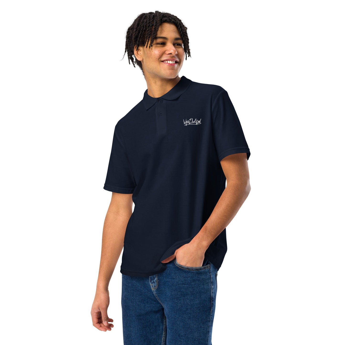 Elevate your casual wardrobe with the MeaKulpa Unisex Pique Polo Shirt in Navy. Crafted from premium ring-spun cotton, this shirt offers both comfort and style. Its semi-fitted silhouette and crisp collar make it suitable for any occasion, while the dyed-to-match buttons add a touch of sophistication. Whether you're heading to the office or meeting friends for brunch, this classic navy polo will keep you looking sharp. Teenager wearing Navy MeaKulpa Polo